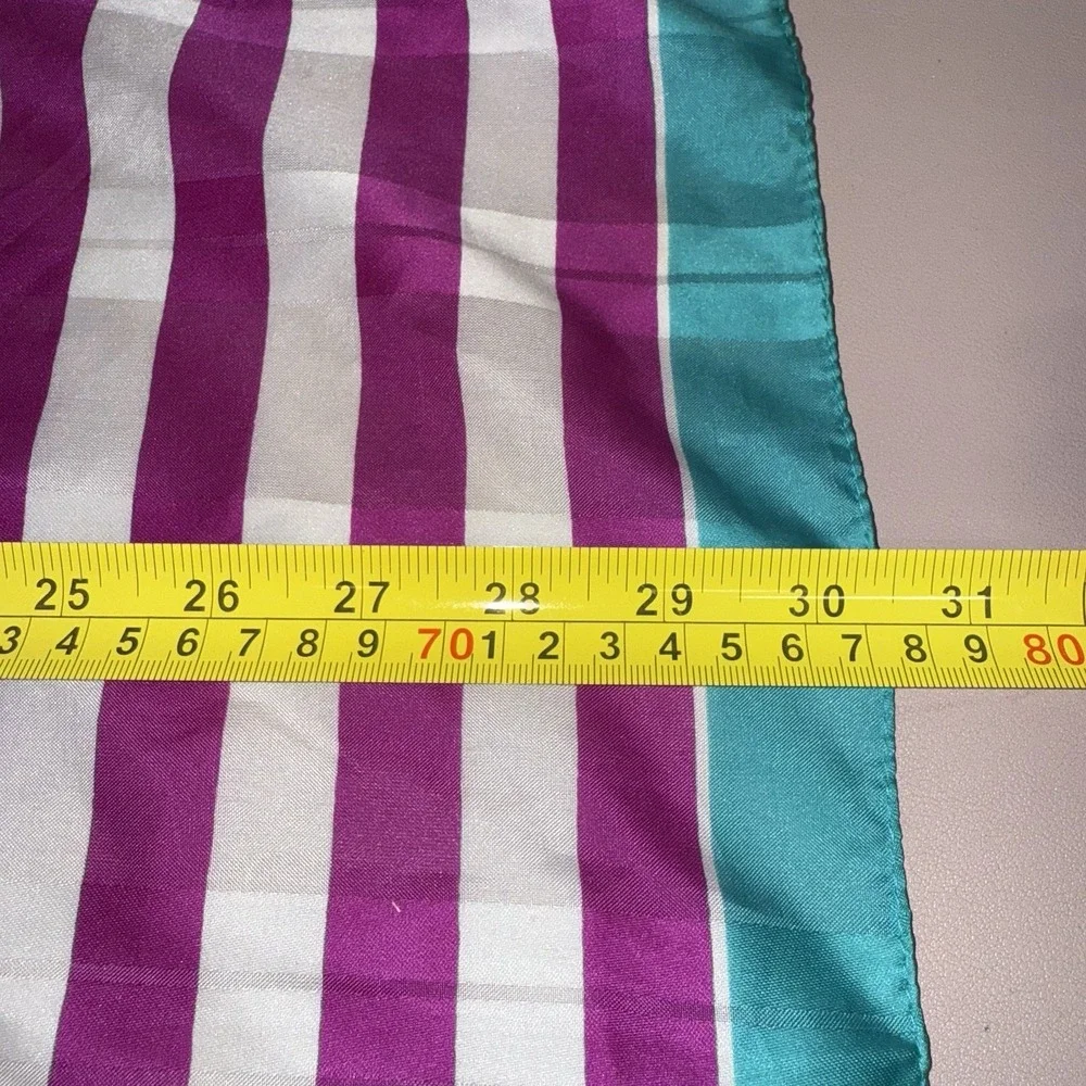 Vintage Striped Square Scarf Purple Teal Green White Colorful Retro 30